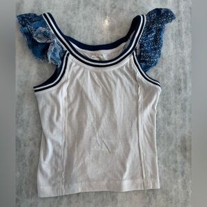 Anthropologie White and Blue Tank Top